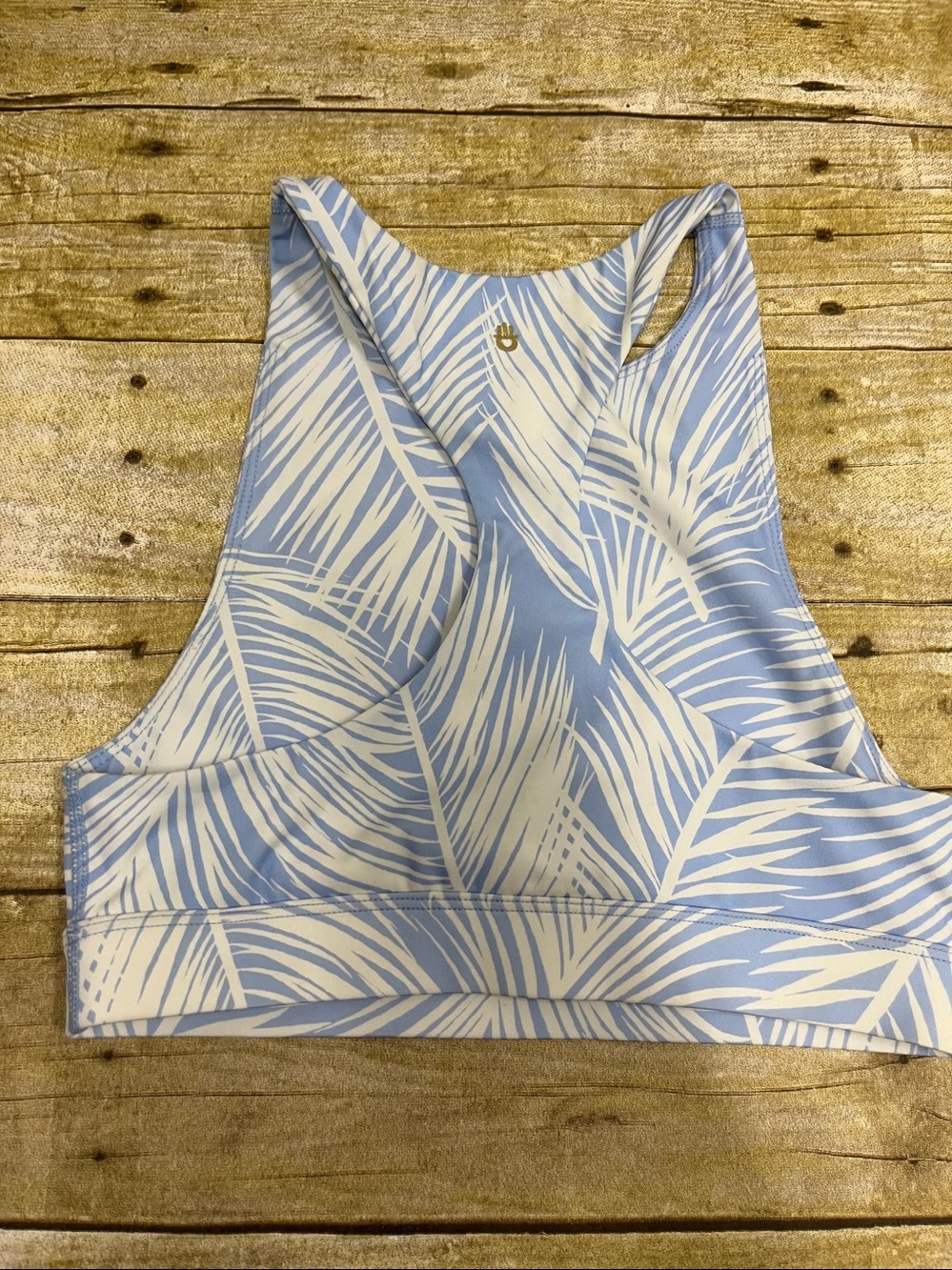 Spiritual GangsterLight Blue & White Palm Print Racerback Sports Bra Size Small - Picture 3 of 5